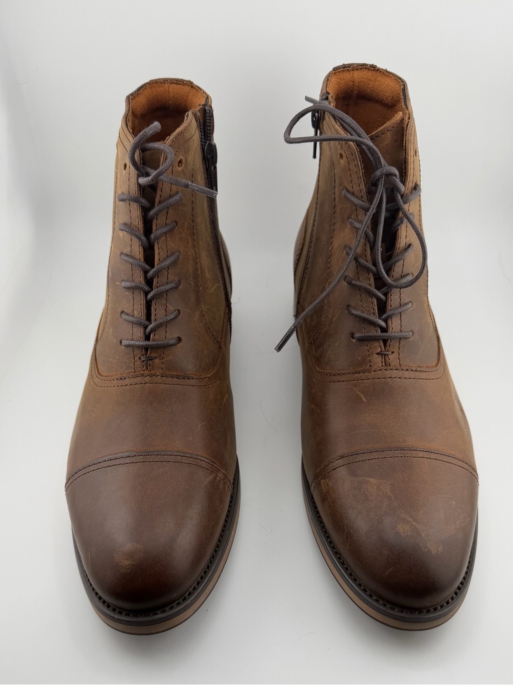 Stacy Adams Brown Leather Cap Toe Lace Up Side Zip Dress Boots Men’s 8M NWOB